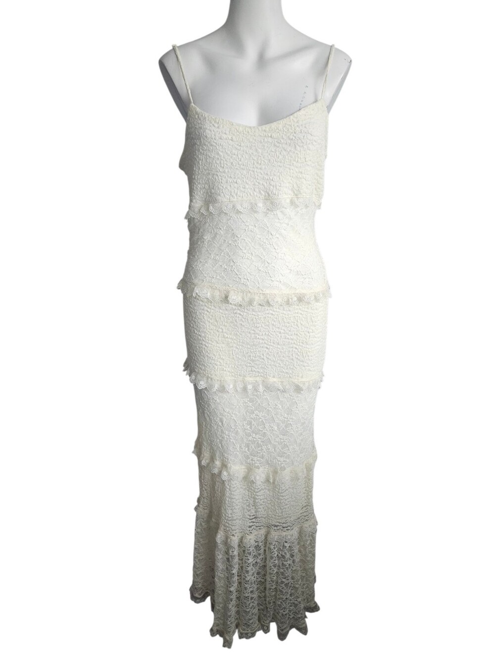 Thirty Thirty LA Ivory Ruffle Lace Tiered Maxi Dress XL Wedding Fairy Romantic